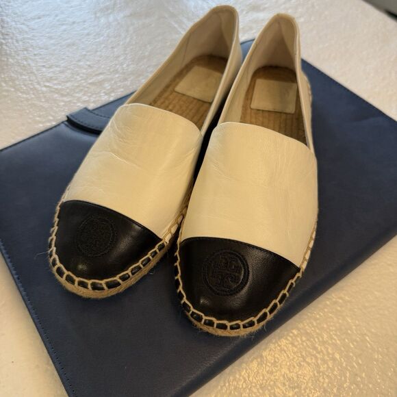 Tory Burch Color Block Espadrilles Women’s 8 Black & Canvas Euro Shoe - Picture 10 of 11